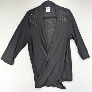 Soulmates Black Studded Wrap Draped Cardigan Sweater 2X
